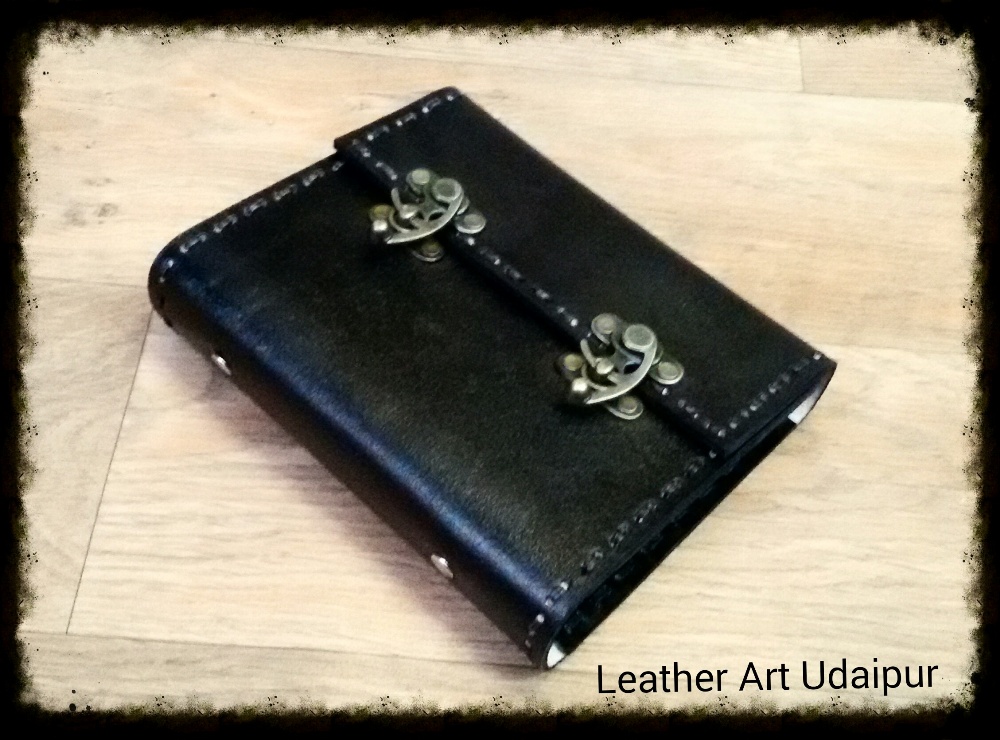 hand stitching leather folder with lock 	
