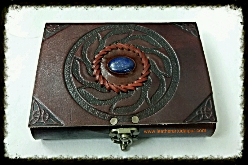 Embossed with stone tow colour leather journal 