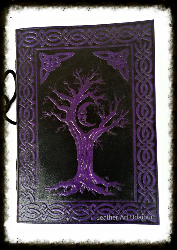 tree with moon embossed leather journal