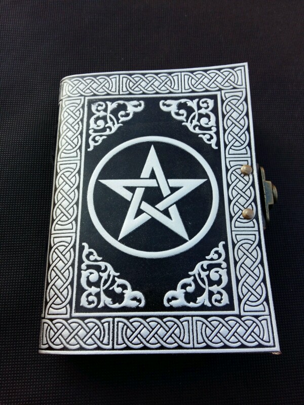silver pentagram embossed leather journal with lock 