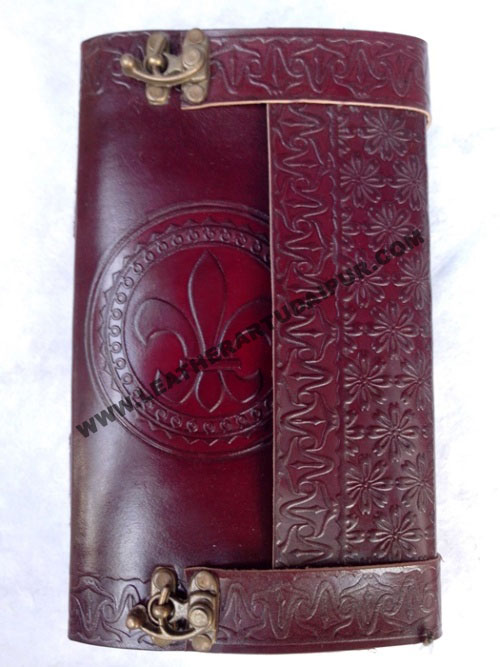 Celtic French Flower Leather Journal with two C.lock 