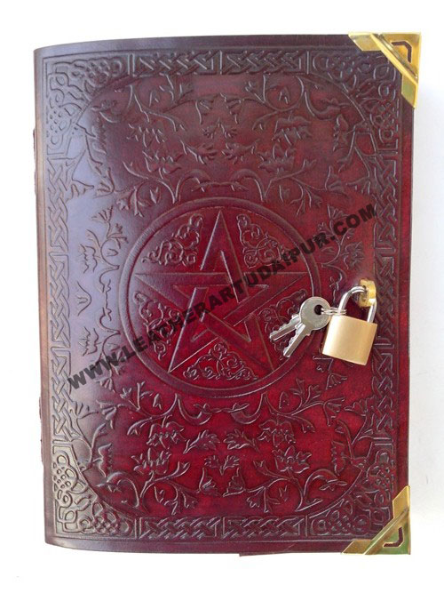 Celtic pentagram with key lock Leather Journal