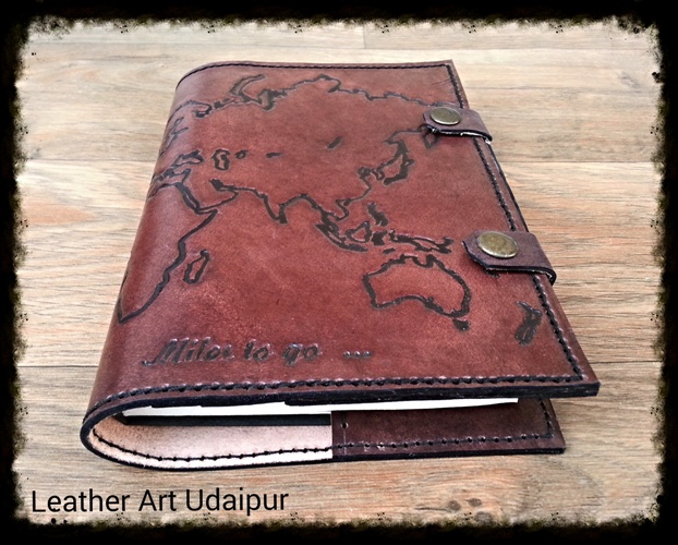 World Map Refillable Leather book Cover 