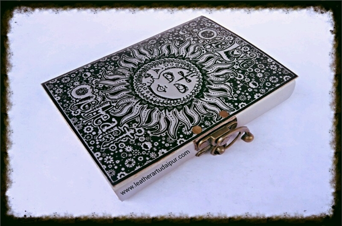 Art Leather Journal : Sun with moon silver embossed  leather journal