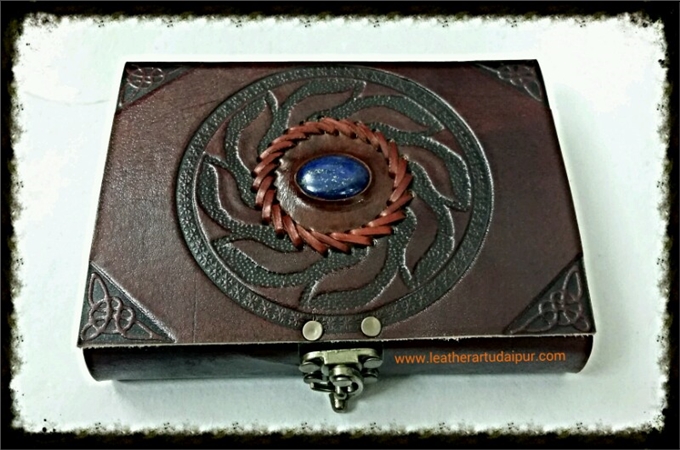 Art Leather Journal : Embossed with stone tow colour leather journal 