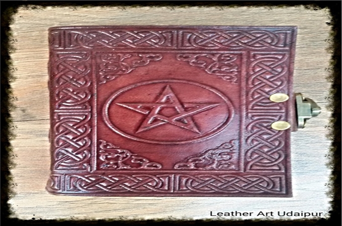 Leather Journal : Pentagram with C lock 