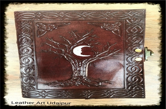 Art Leather Journal : Tree of Life with Moon witcha Leather Journal