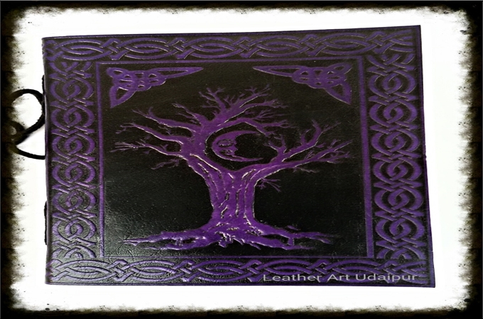 Art Leather Journal : tree with moon embossed leather journal