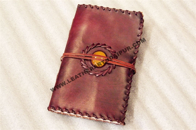Leather Diary : Leather-Stone-Diary-with-Stiching