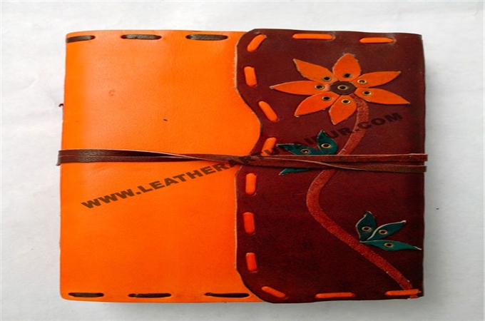 Art Leather Journal : Flower With Stitching Leather Journal