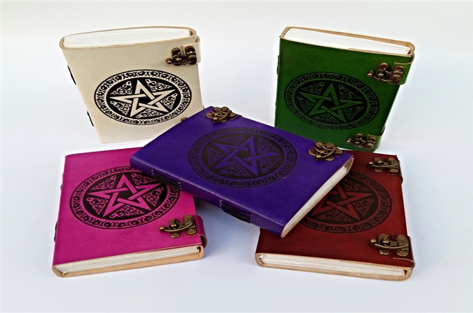 Art Leather Journal : Pentagram in two color embossed & lock leather journal	