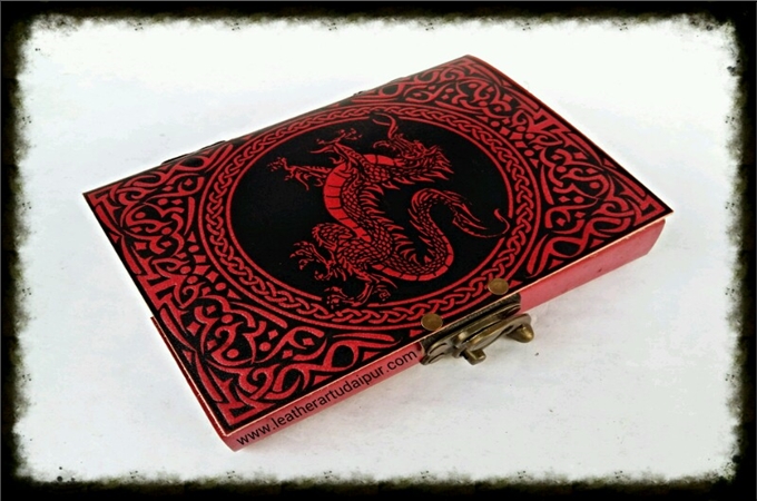 Art Leather Journal : dragon embossed leather journal 