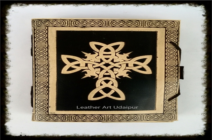 Art Leather Journal : celtic cross embossed Leather Journal