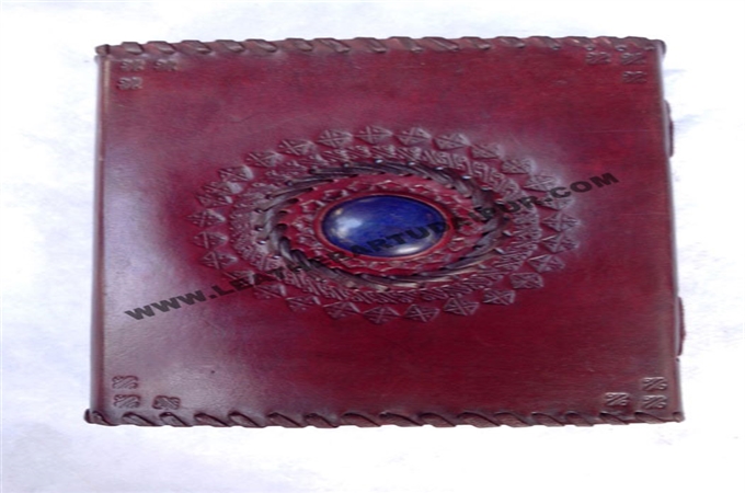 Leather Journal : back side stone with stitching Leather Journal