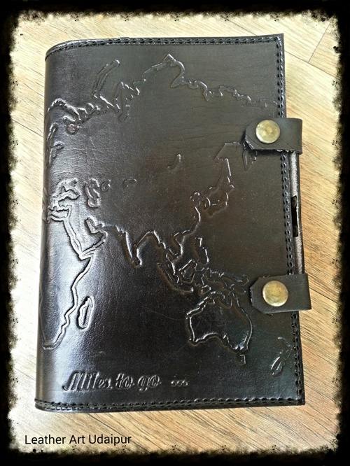 World Map Refillable Leather book Cover 