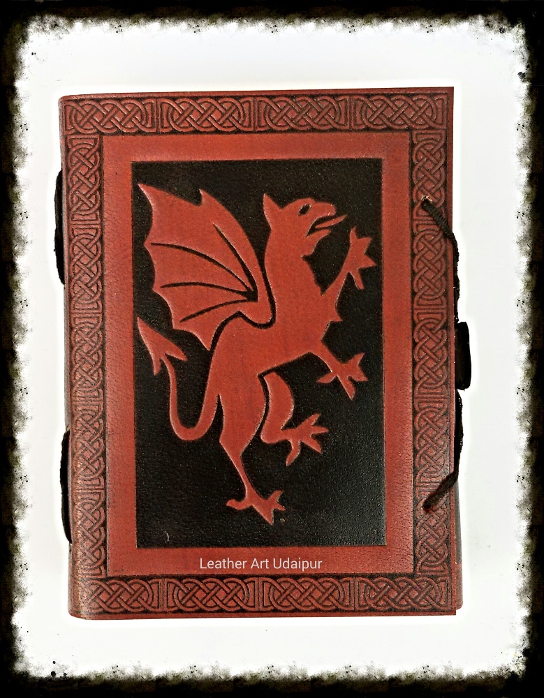 Dragon in two color embossed leather journal